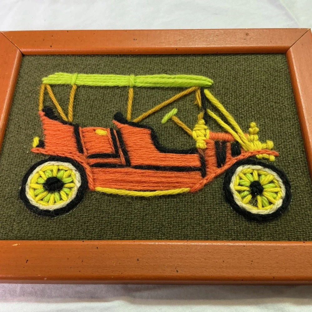 Vintage String Art Antique Car‎ Framed Fiber Art Wall Hanging Retro Decor